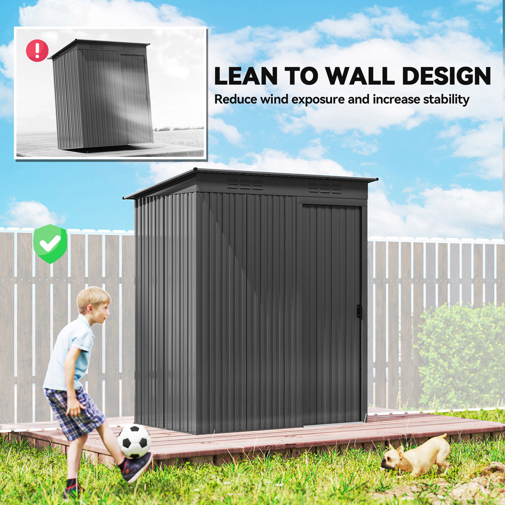 Outsunny 5 x 3ft Dark Grey Metal Garden Storage Shed Image 6