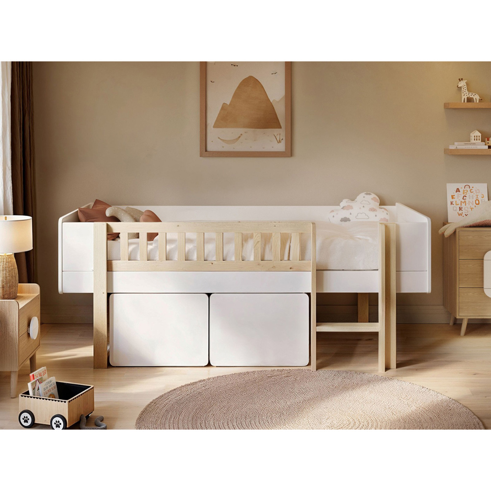 Noomi Kayla White Mid Sleeper Bed with Storage and Moveable Ladder Image 4