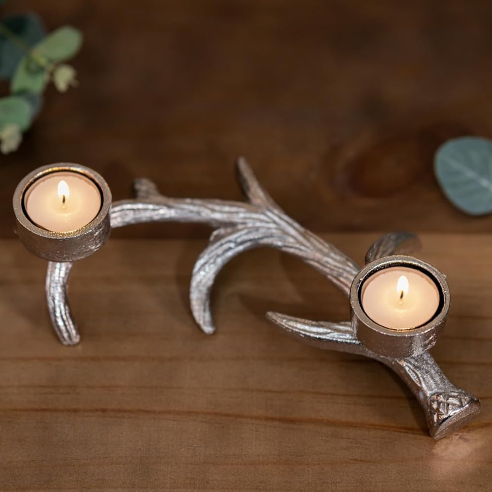 Marco Paul Silver Stag Antler Tealight Candle Holder Image 2