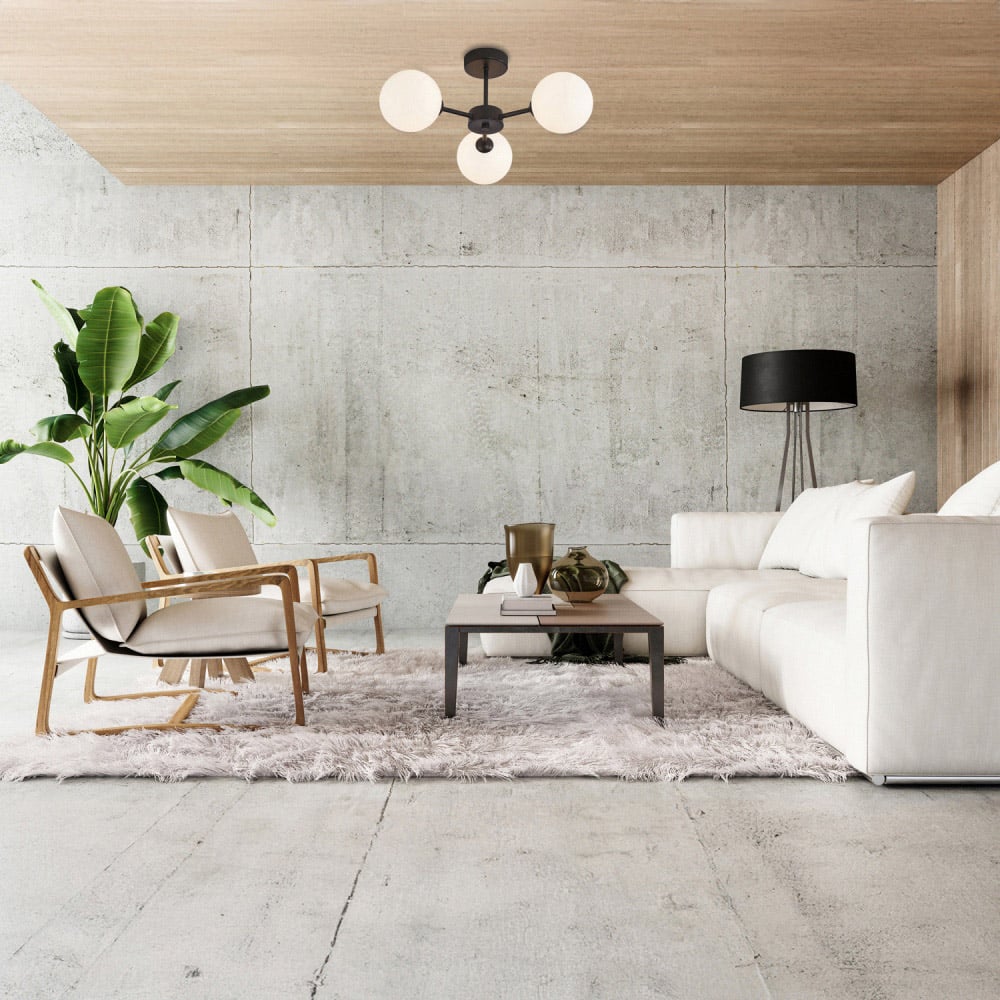 Contemporary Matte Black Ceiling Light with Opal White Globe Glass Shade Image 2