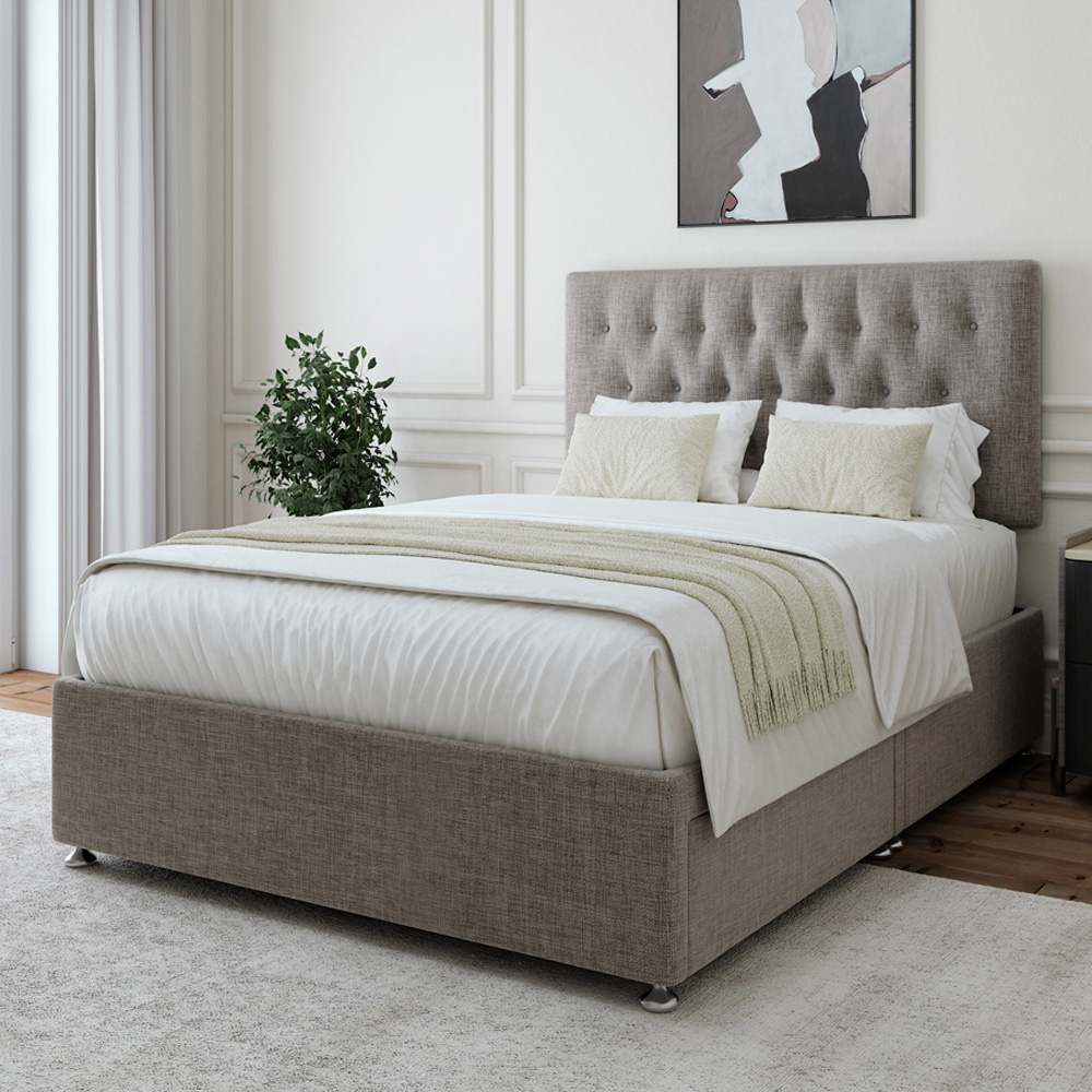 Bedmaster King Size Slate Linen 2 Drawer Divan Base with Lona Headboard Image 1