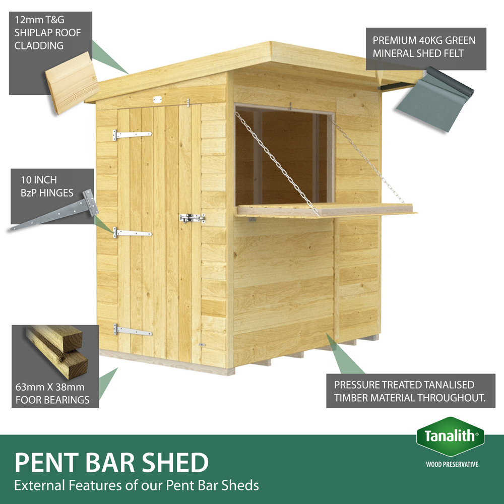 DIY Sheds 8 x 4ft Single Door Pressure Treated Tongue and Groove Timber Outdoor Bar Shed Image 7