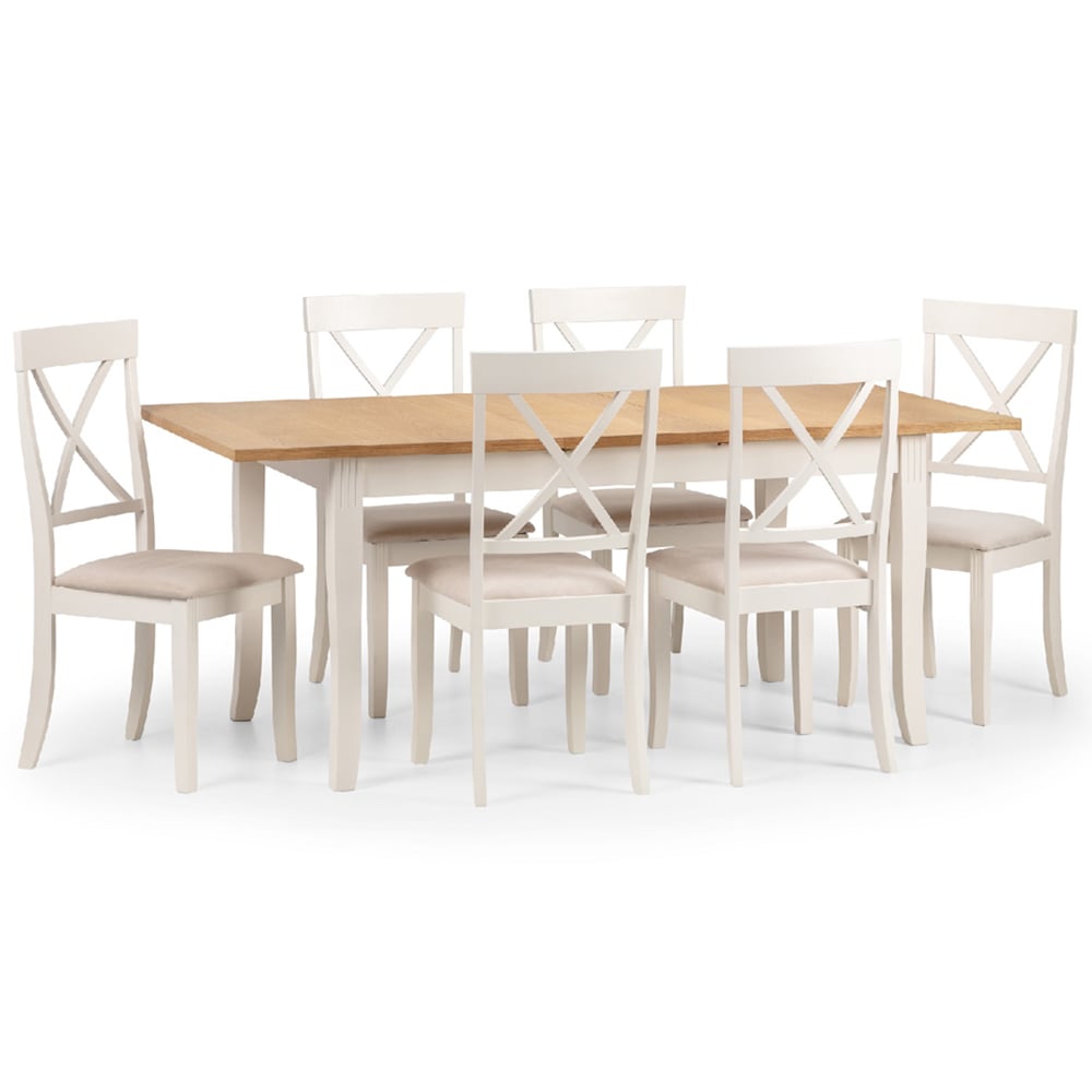 Julian Bowen Davenport 6 Seater Extending Dining Set Oak and Ivory Image 3