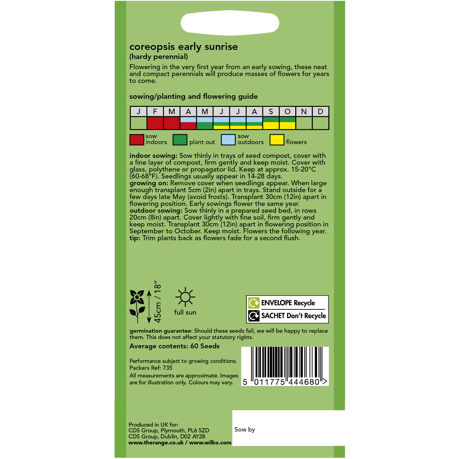 Wilko Early Sunrise Coreopsis Flower Seeds Image 2