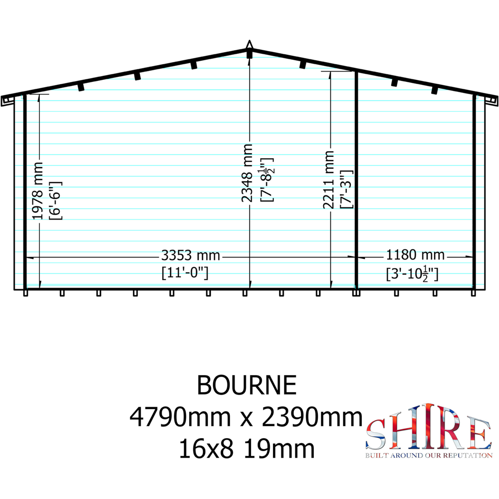 Shire Bourne 16 x 8ft Apex Garden Log Cabin Image 9