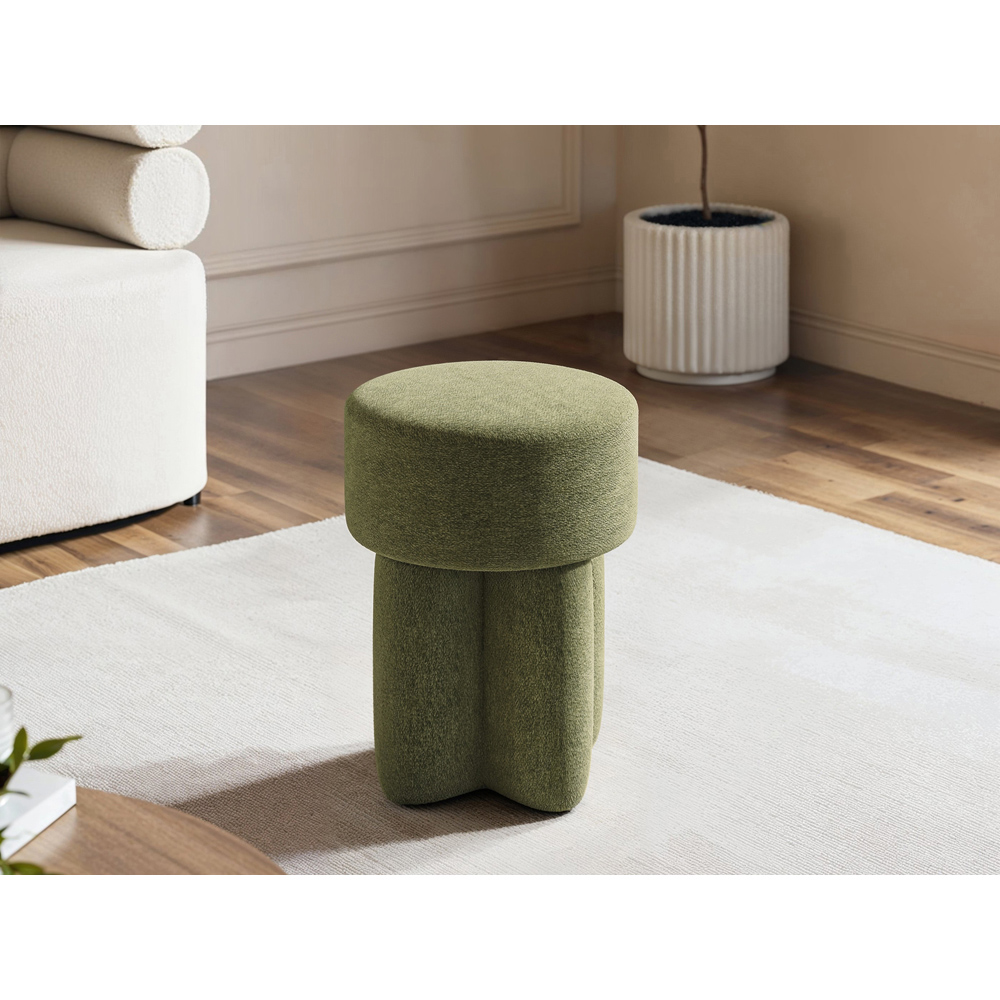 SOLACE+CO Astrid Olive Green Fabric Pouffe Image 4