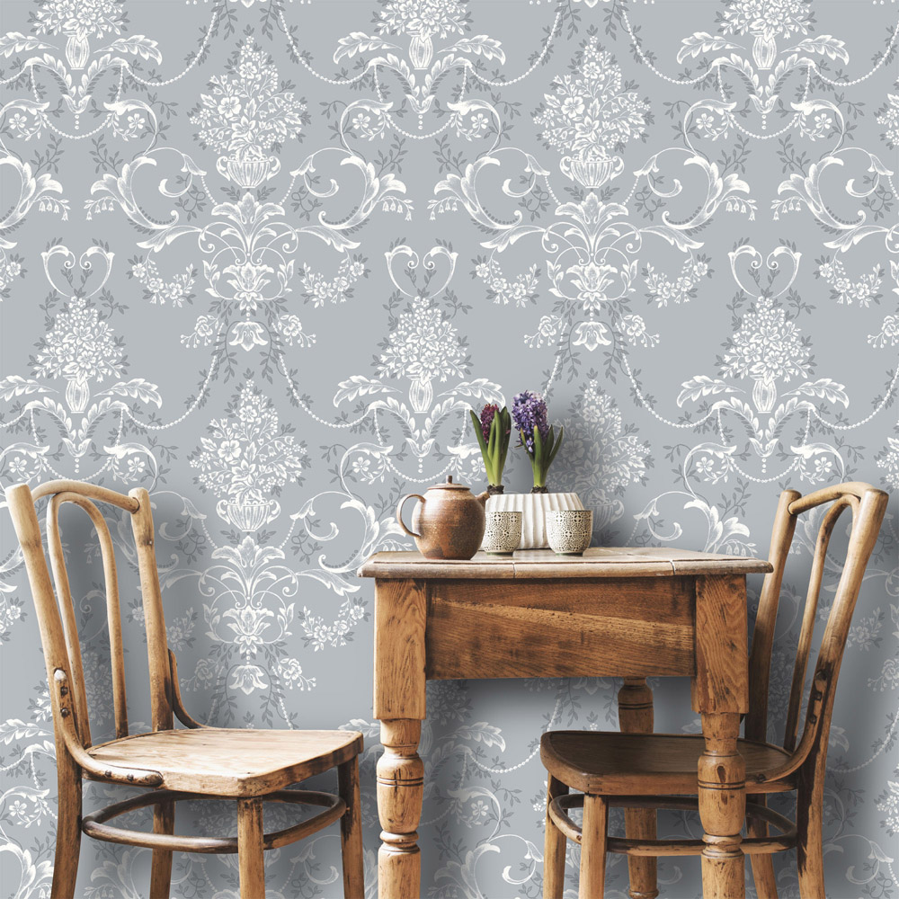 Holden Decor Amelie Damask Dusky Blue Wallpaper Image 3