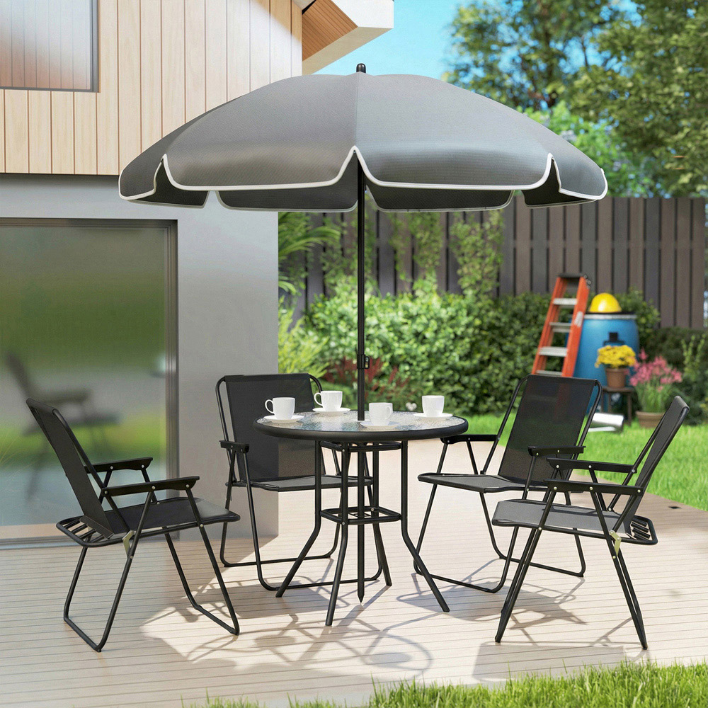Outsunny 4 Seater Round Garden Dining Set with Parasol Black Image 3