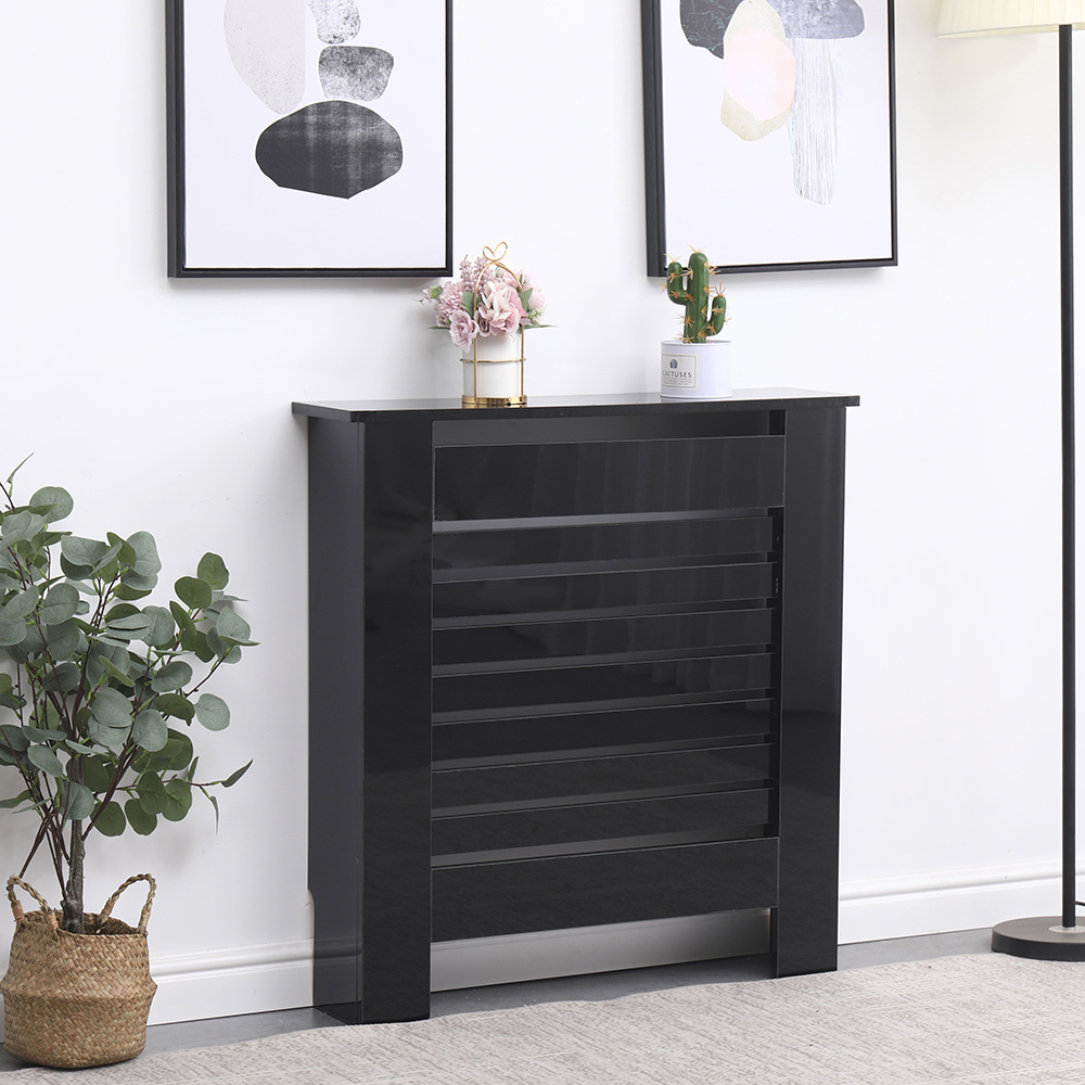 Portland Horizontal Slat High Gloss Black Radiator Cover Small Image 2