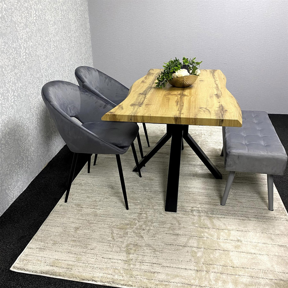 Kosy Koala 4 Seater Wood and Velvet Dining Table Set with Bench Grey Image 5