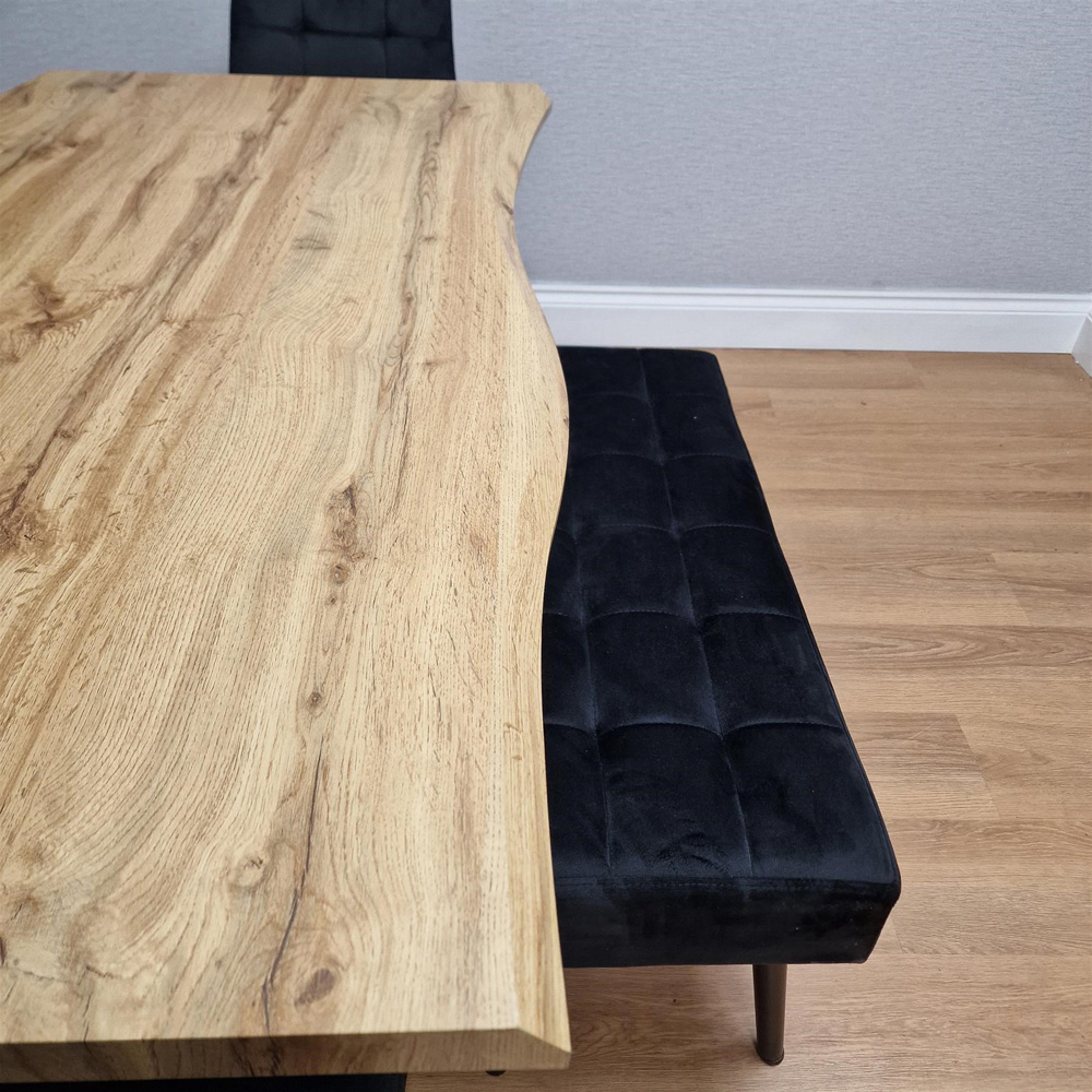 Portland 5 Seater Velvet Wooden Dining Set with Bench Brown and Black Image 7