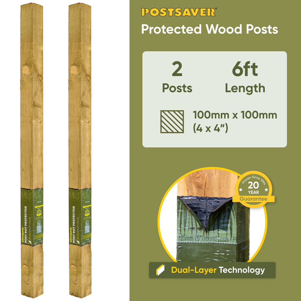 Postsaver Pro-Post 6ft 2 Pack UC4 Treated Wooden Fence Post 4 x 4 inch Image 8