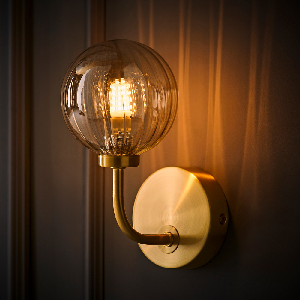 ValueLights Chessy Gold Ribbed Glass Globe Stem LED Wall Light Image 6