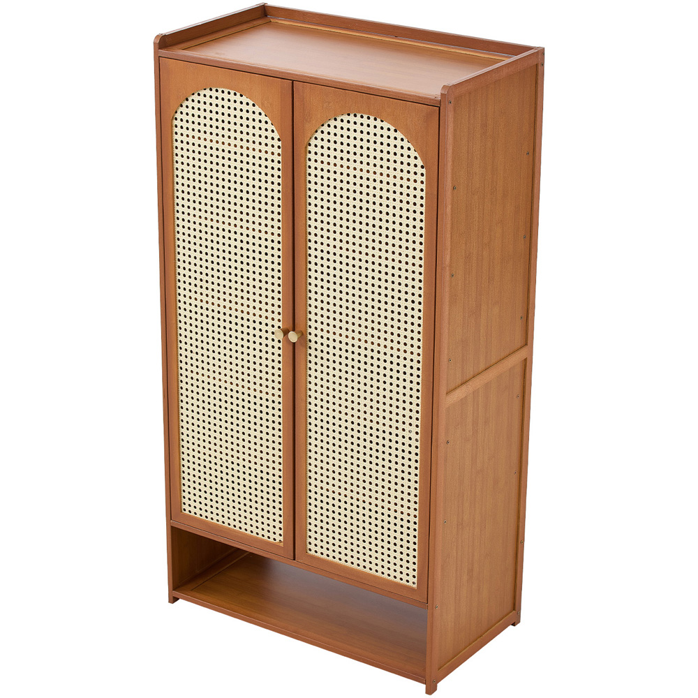 Living and Home 2 Door Single Open Shelf Brown Rattan Tall Shoe Cabinet Image 2