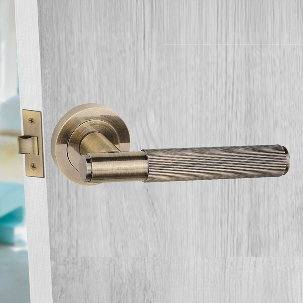 Golden Grace Antique Brass Straight T-Bar Linear Door Handle Set Image 2