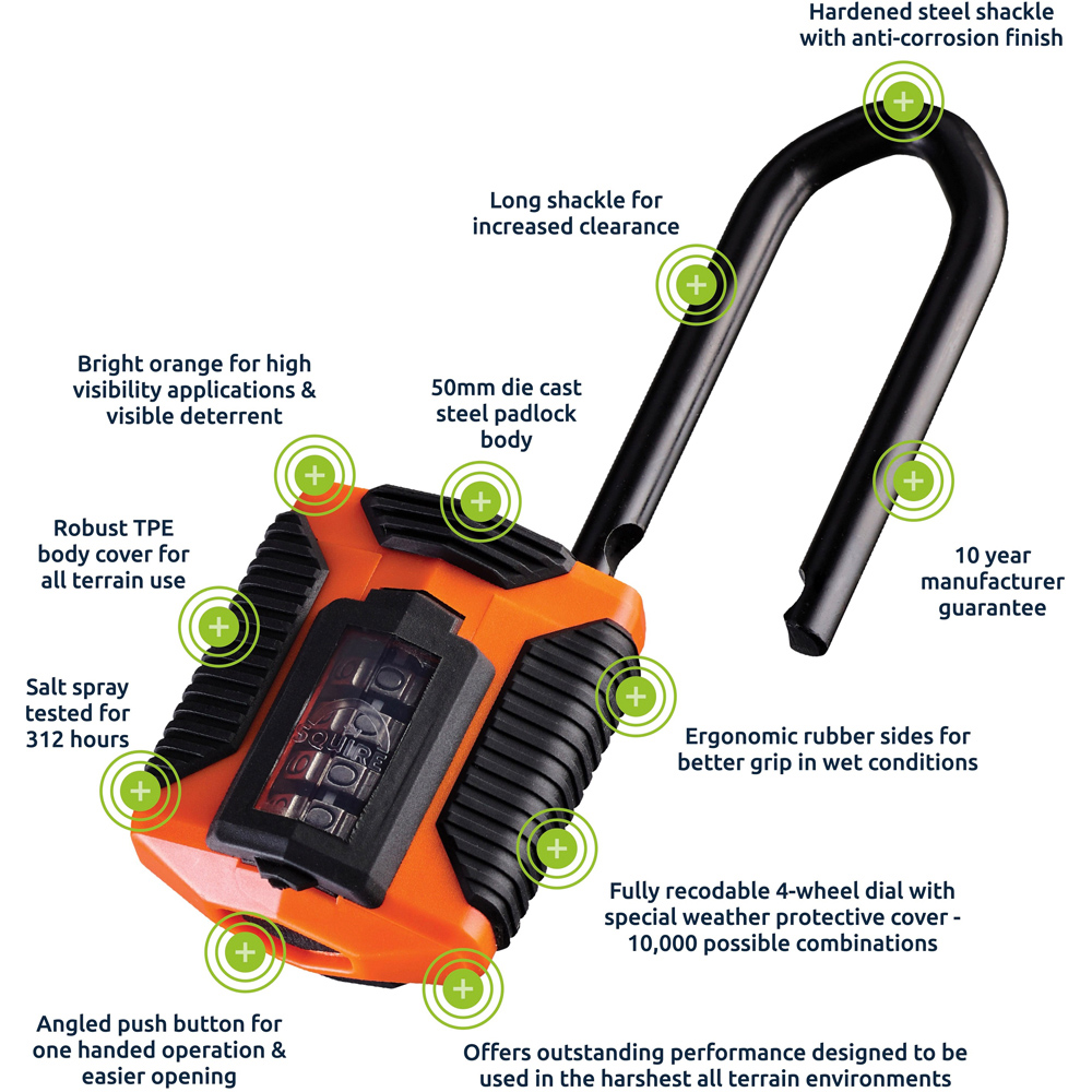 Squire 50mm 4 Wheel Combination Extra Long Shackle All Weather Padlock Image 6