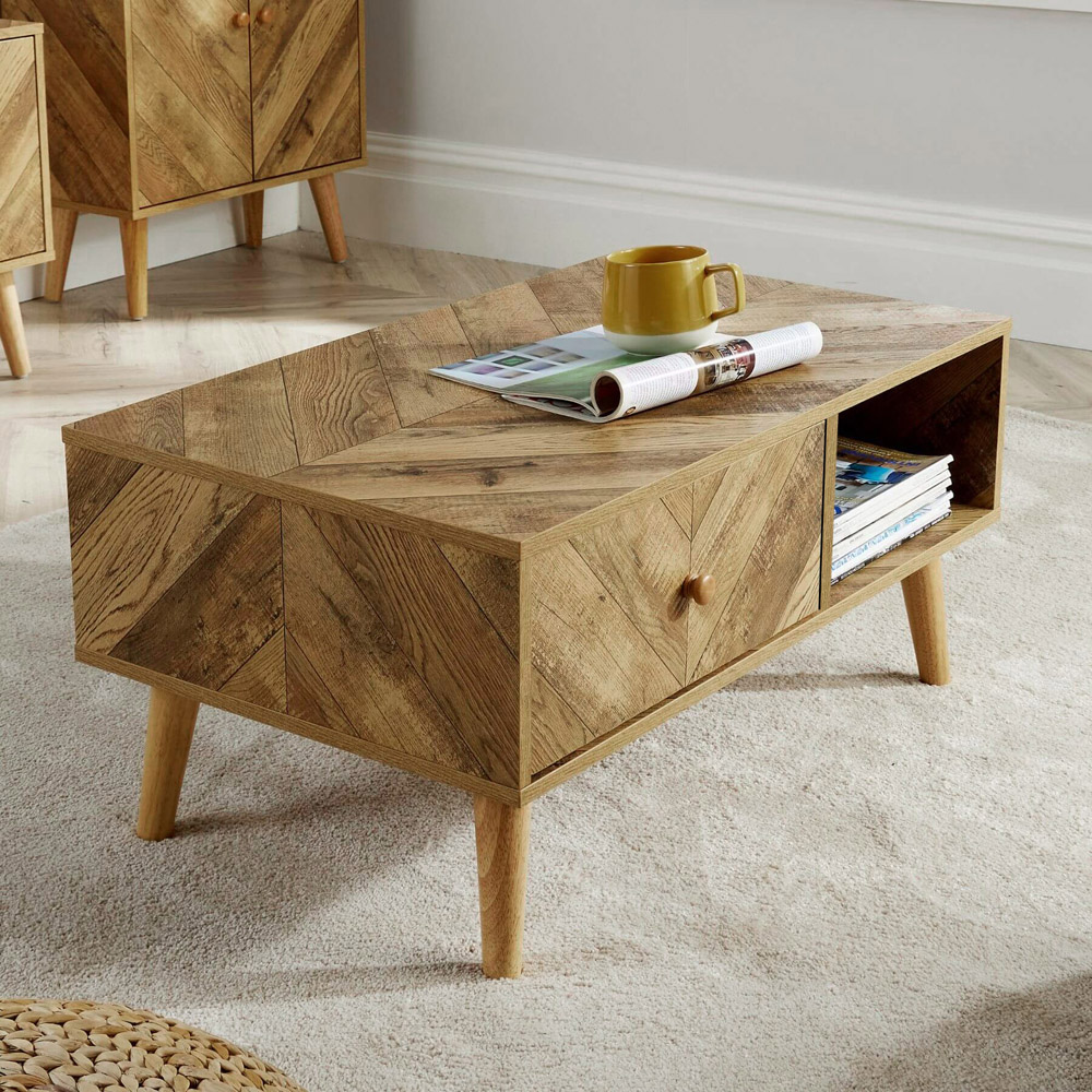 Home Source Dallas Single Drawer Single Shelf Natural Coffee Table Image 8