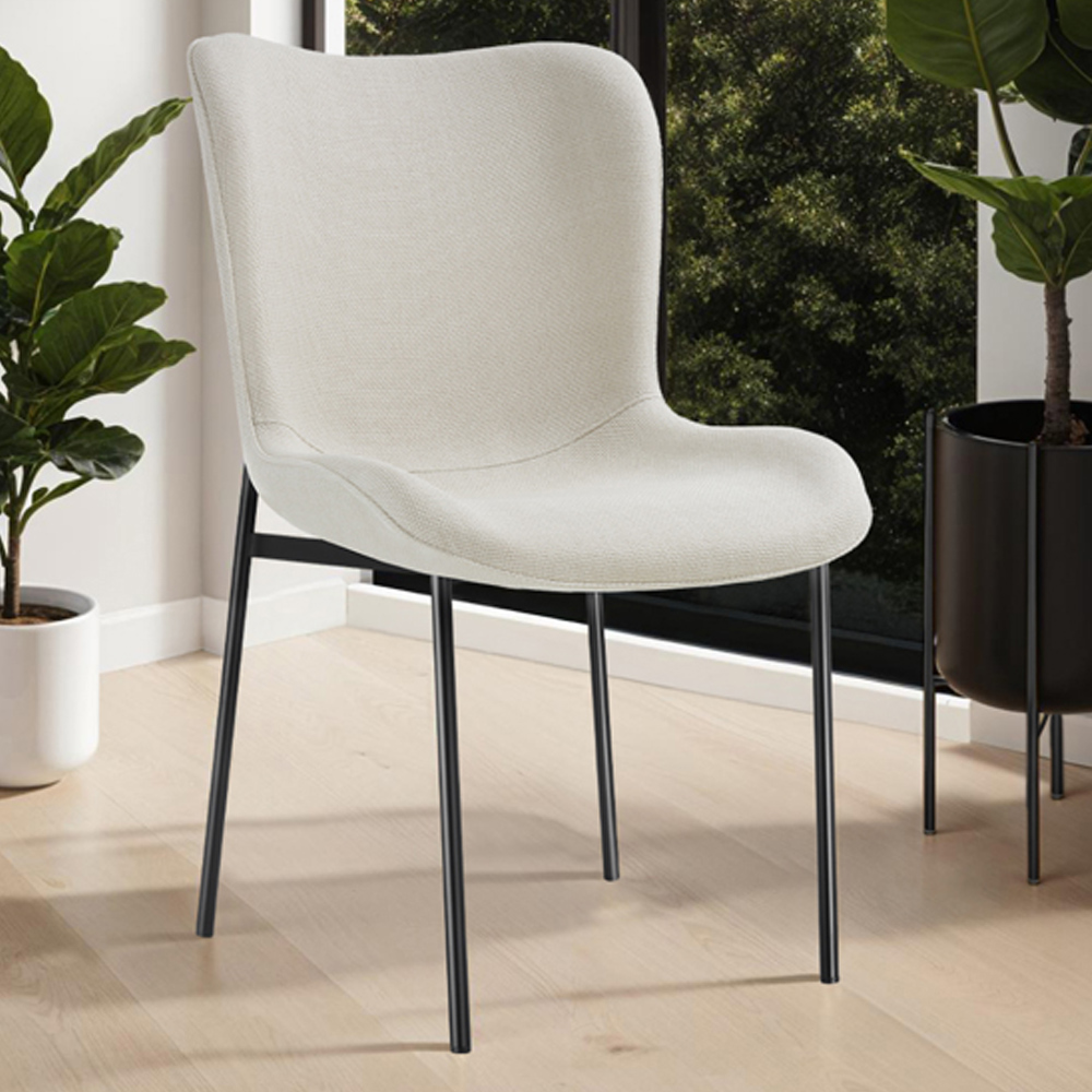 tectake Tessa Off White and Black Woven Fabric Padded Dining Chair Image 1