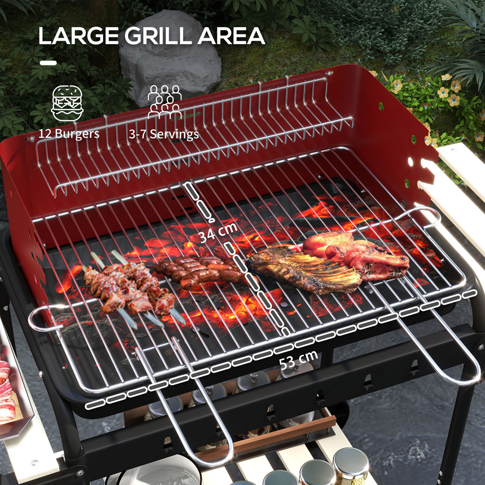 Outsunny Red 5 Level Grill Height Charcoal Barbecue Grill Trolley Image 4