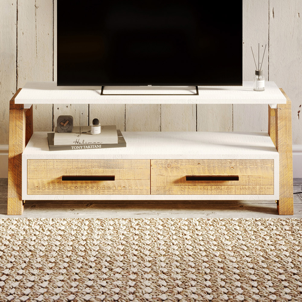 Baumhaus Trinity 2 Drawer White and Brown TV Cabinet Image 1