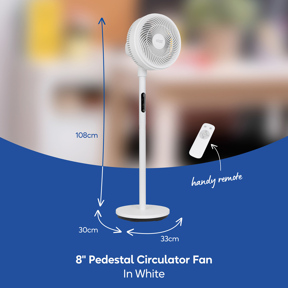 Russell Hobbs White Height Adjustable Oscillating Pedestal Circulator Fan with Remote 8 inch Image 9