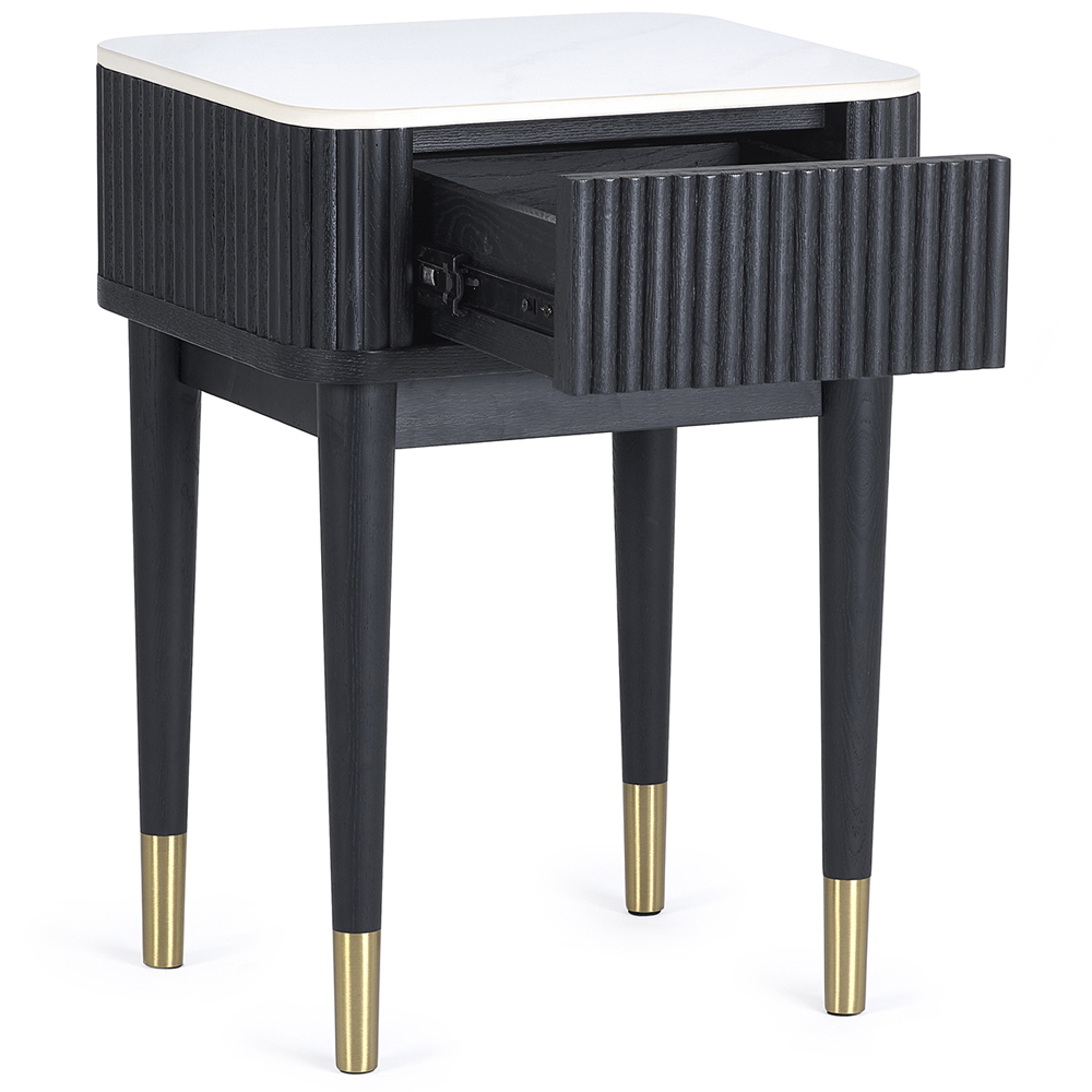 Julian Bowen Louis Single Drawer Black Fluted Stone Top Lamp Table Image 4
