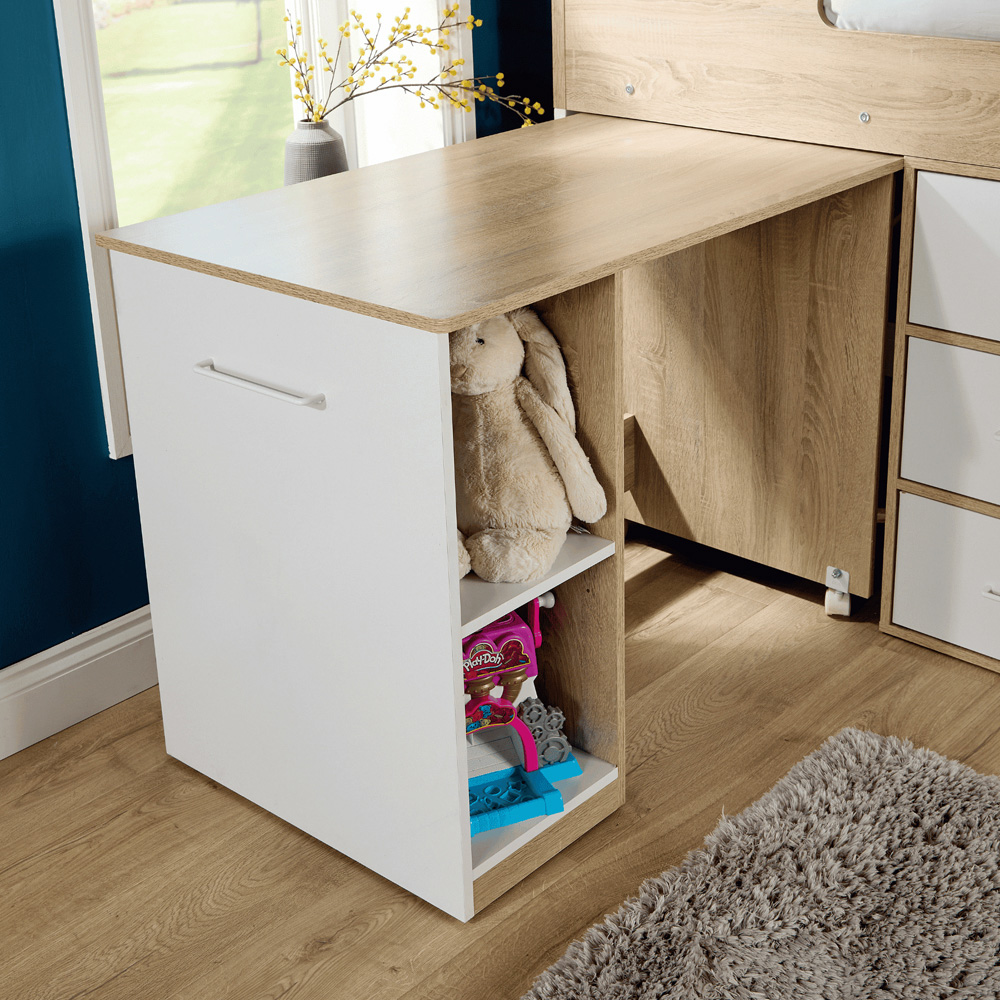 Home Source Marsden Oak and White Cabin Bed with Storage Shelf Image 4