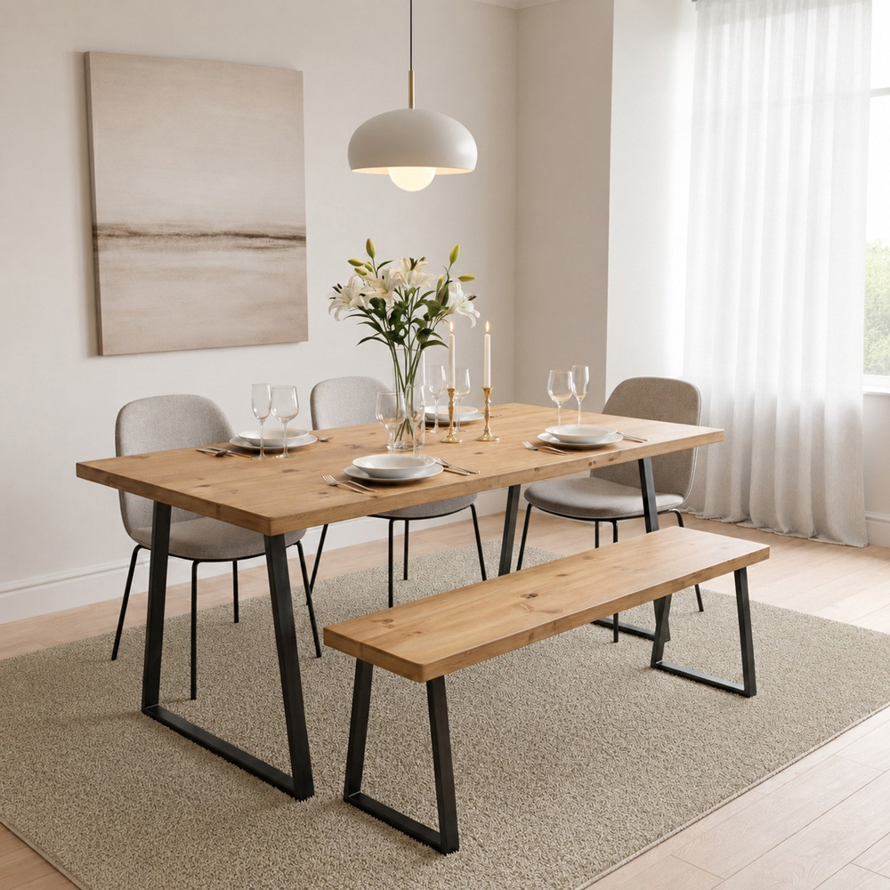 Homebase Mid Oak Brown 6 Seater Sleek and Slender Rustic Dining Table 90 x 180cm Image 3
