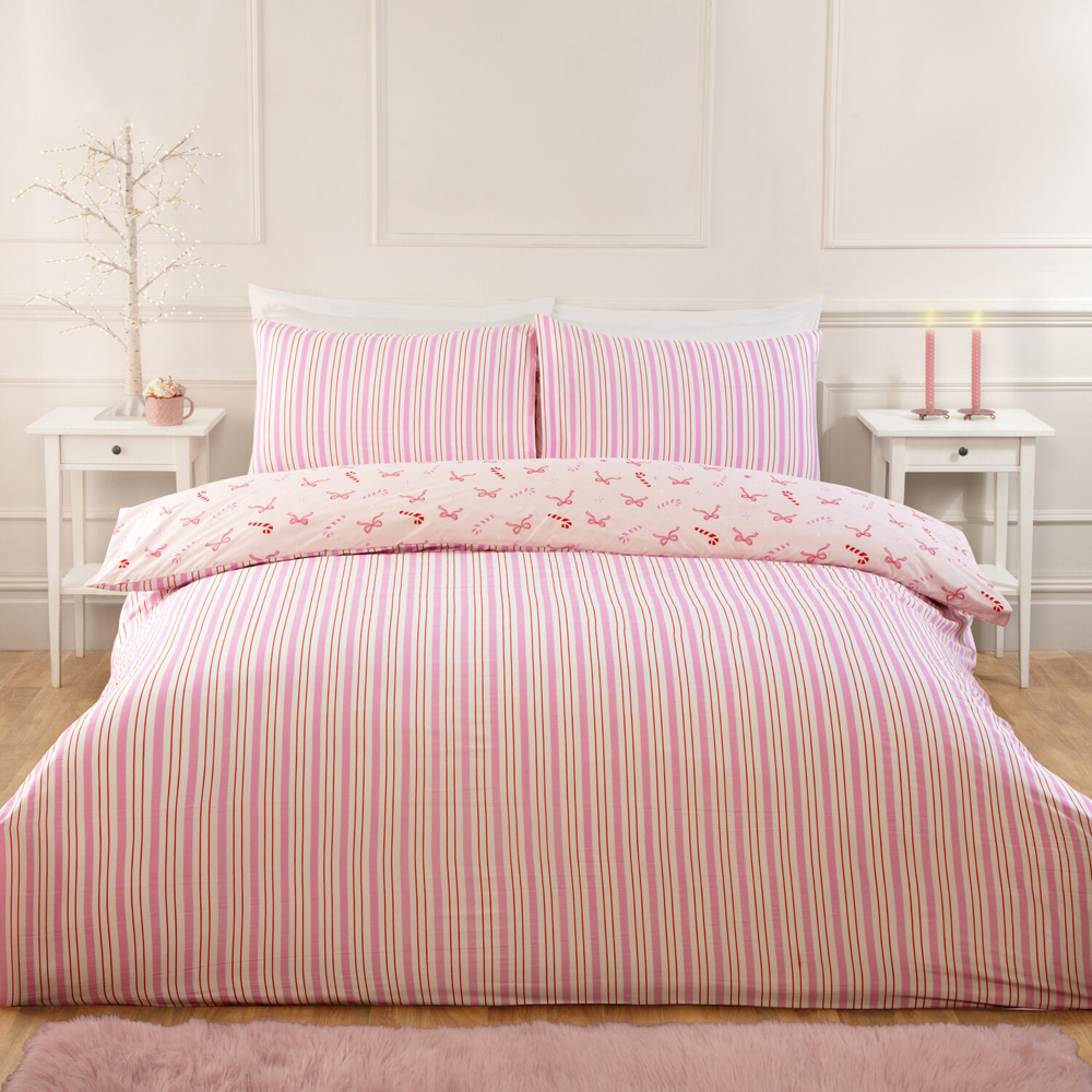 Bow Candy Canes Bedding Set Pink Superking Image 2