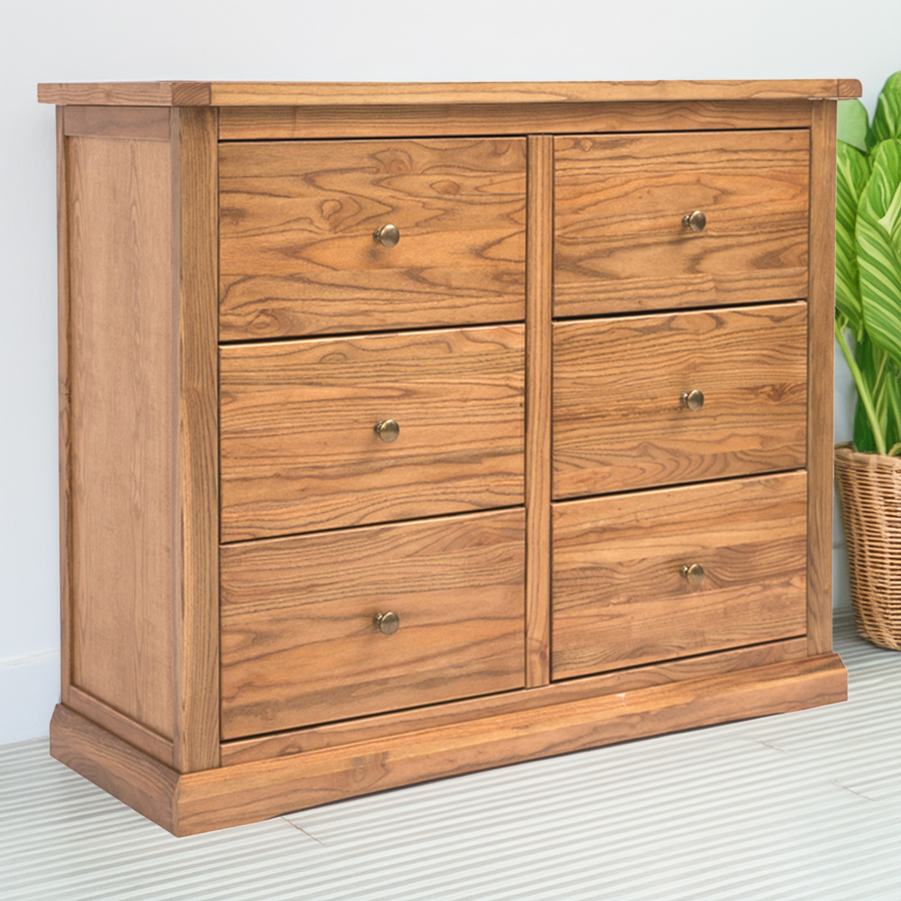 Cabinet Bits Salerno 6 Drawer Brown Brass Knob Chest of Drawers Image 1