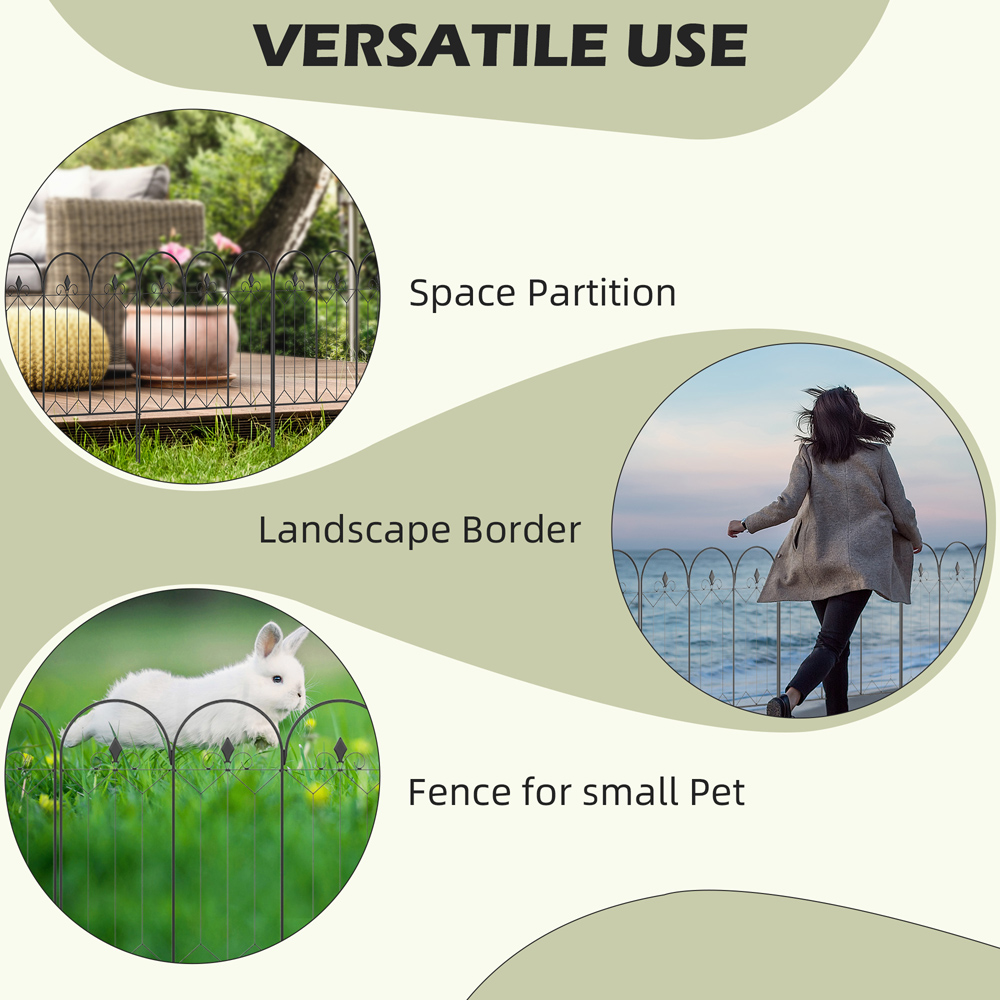 Outsunny Black Metal Wire 2.7 x 2.05ft 5 Pack Decorative Garden Fence Panel Image 6