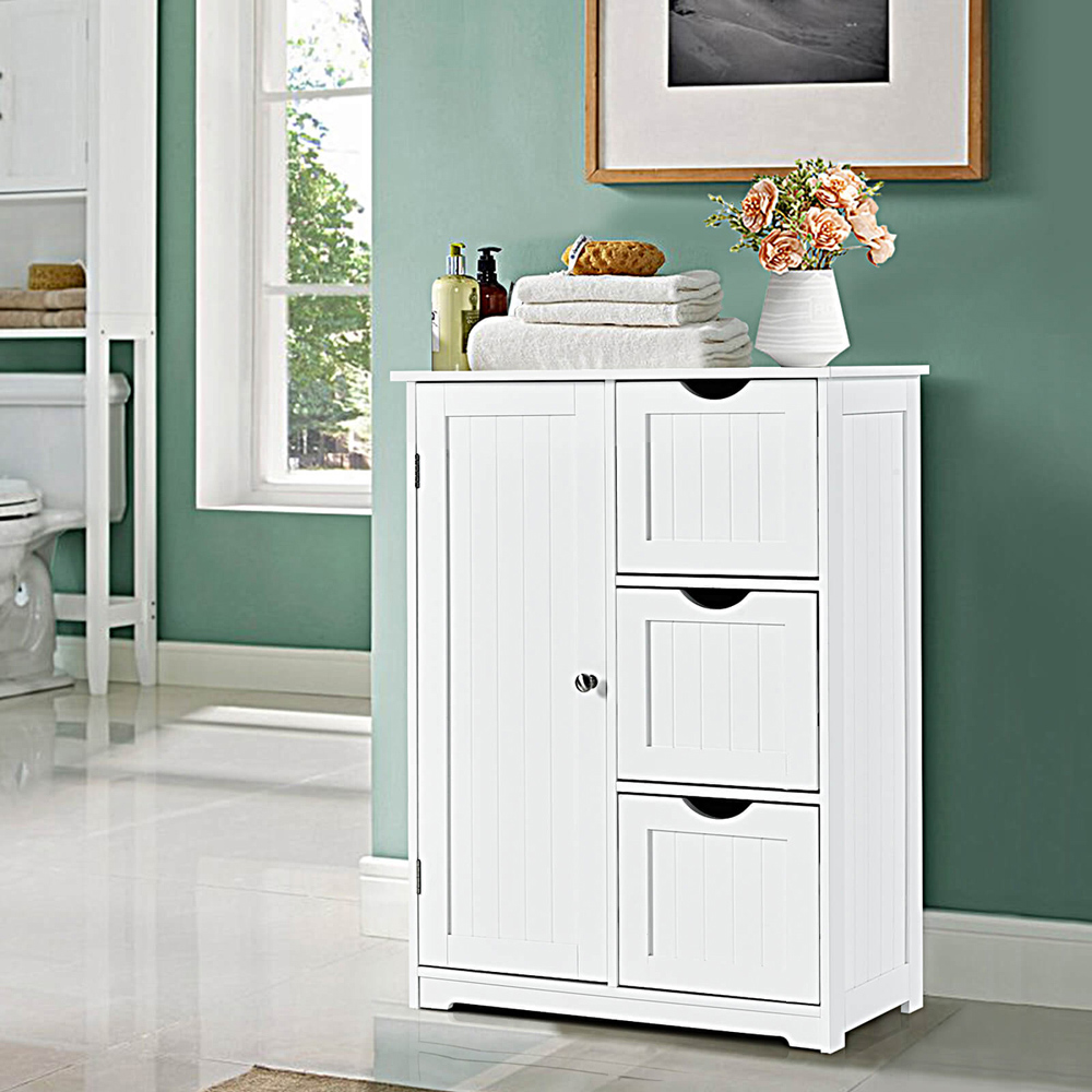 Costway Single Door 3 Drawer White Freestanding Bathroom Cabinet Image 3