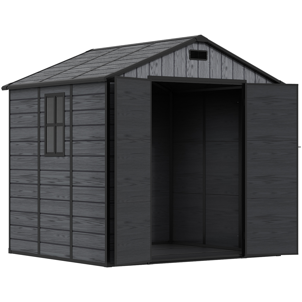 Living and Home 8 x 6ft Plastic Dark Grey Double Door Apex Garden Storage Shed Image 3