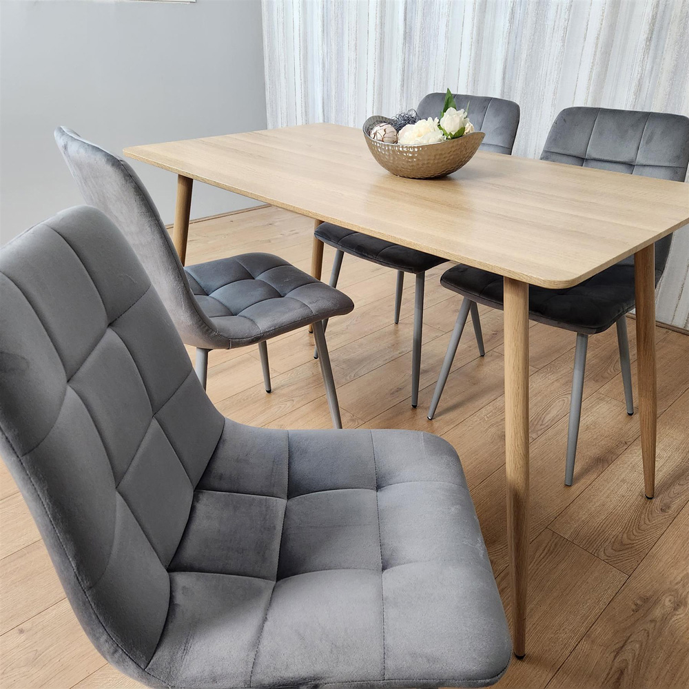 Kosy Koala 4 Seater Velvet Dining Set Wood Effect and Grey Image 4