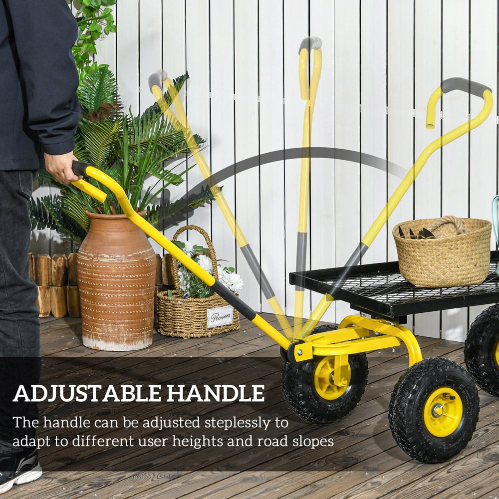 Outsunny Yellow Garden Trolley with Pneumatic Wheels and Rotating Handle Image 8