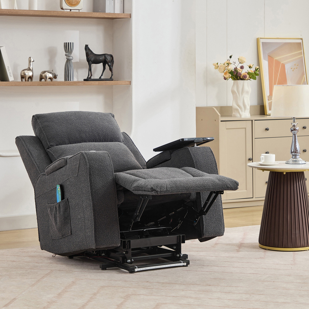 Artemis Home Cowley Dark Grey Boucle Massage and Heat Electric Riser Recliner Chair Image 7