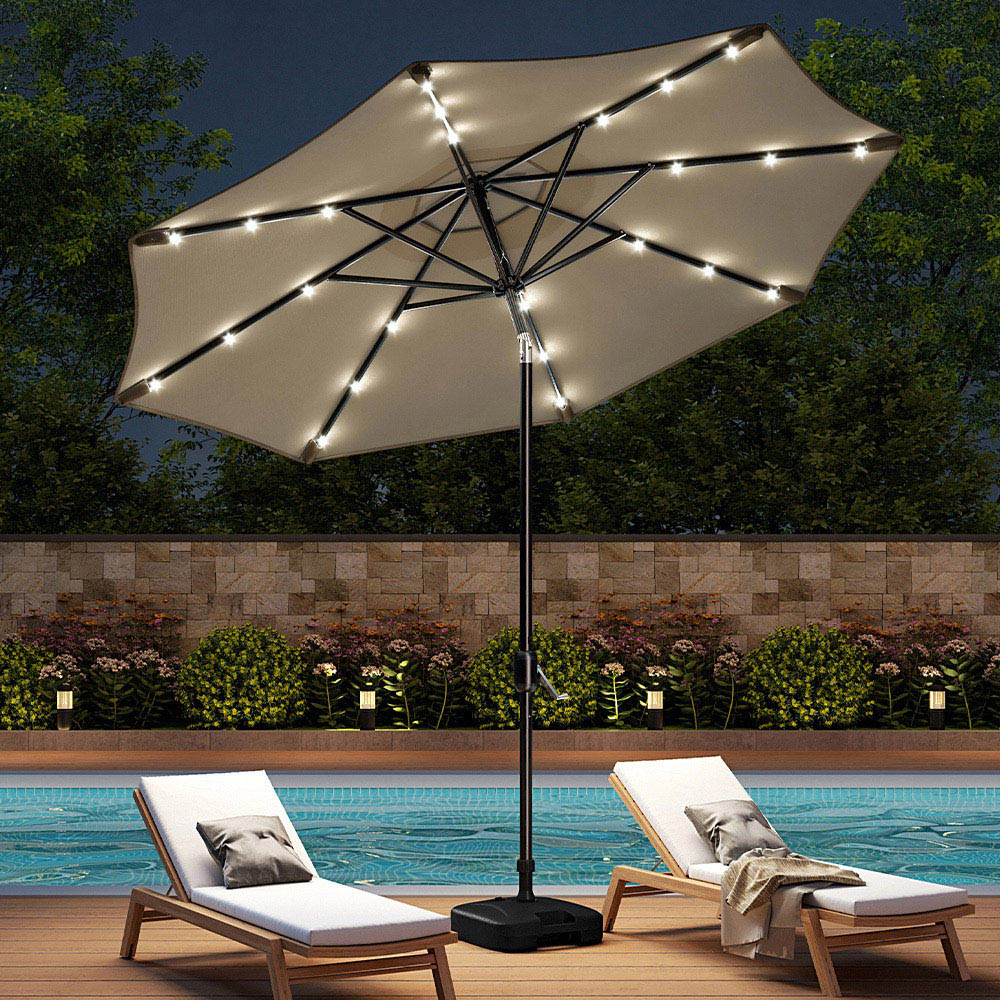 Living and Home Beige 24 Solar LED Crank and Tilt Parasol with Plastic Fillable Base 3m Image 2
