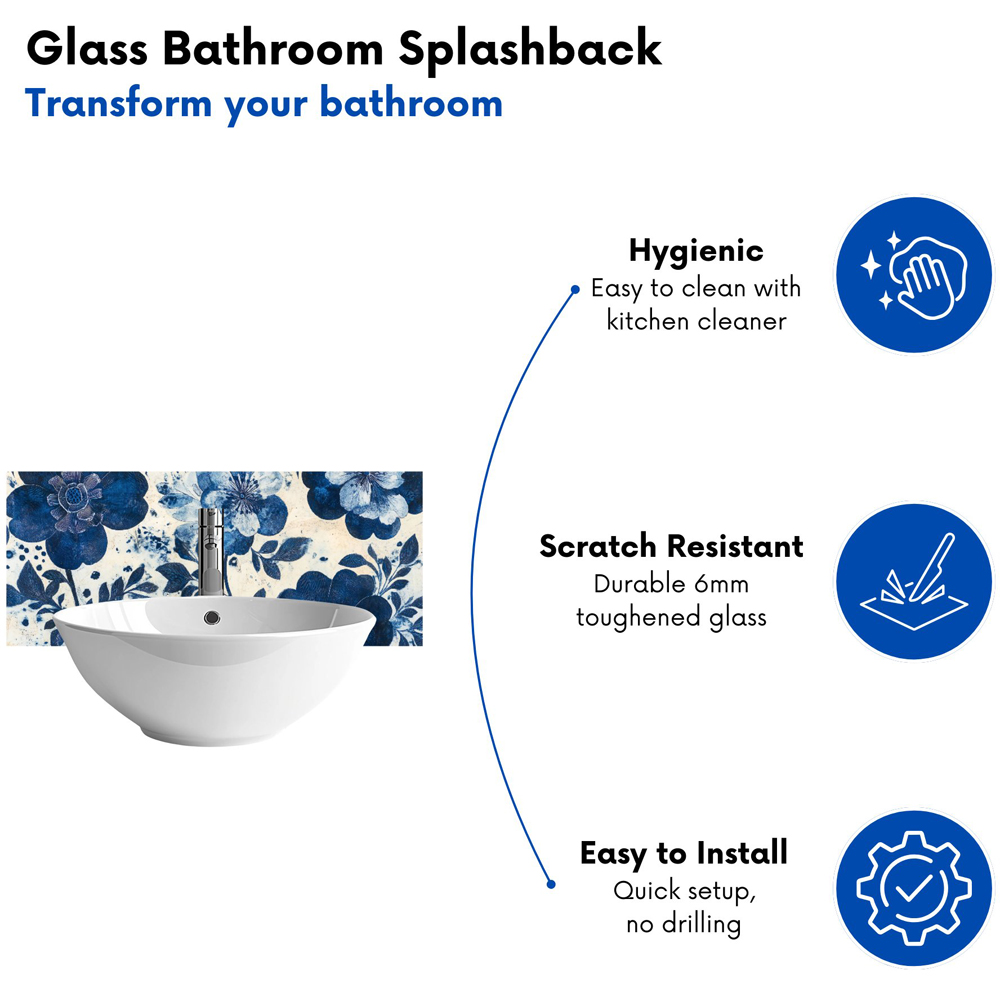 Warren Reed Designer Blue Floral Painting Bathroom Splashback 25 x 60cm Image 4