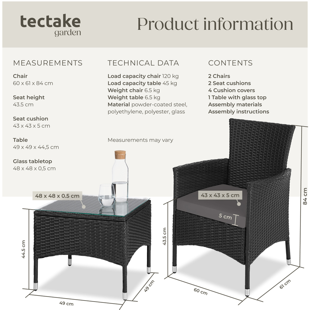 tectake Lucerne 2 Seater Black Garden Bistro Set Image 9