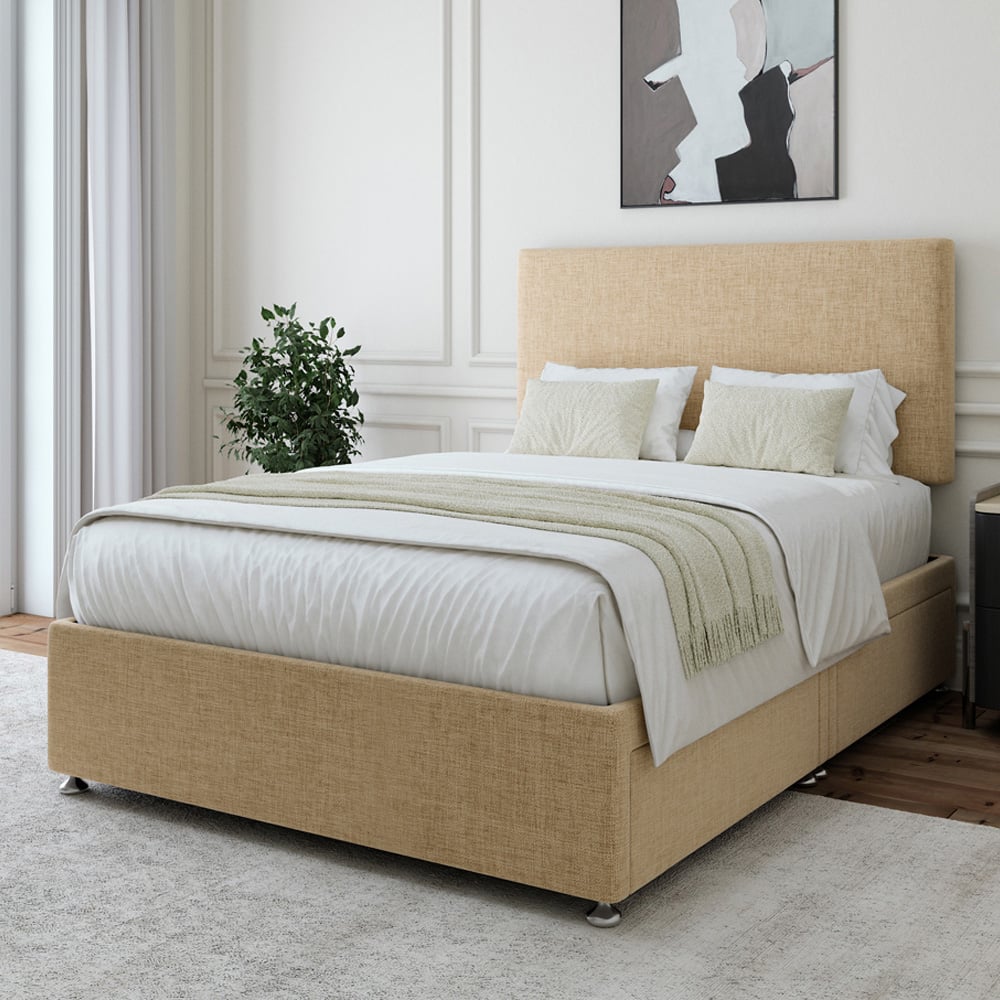 Bedmaster Small Double Cream Linen 4 Drawer Divan Base with Valencia Headboard Image 1