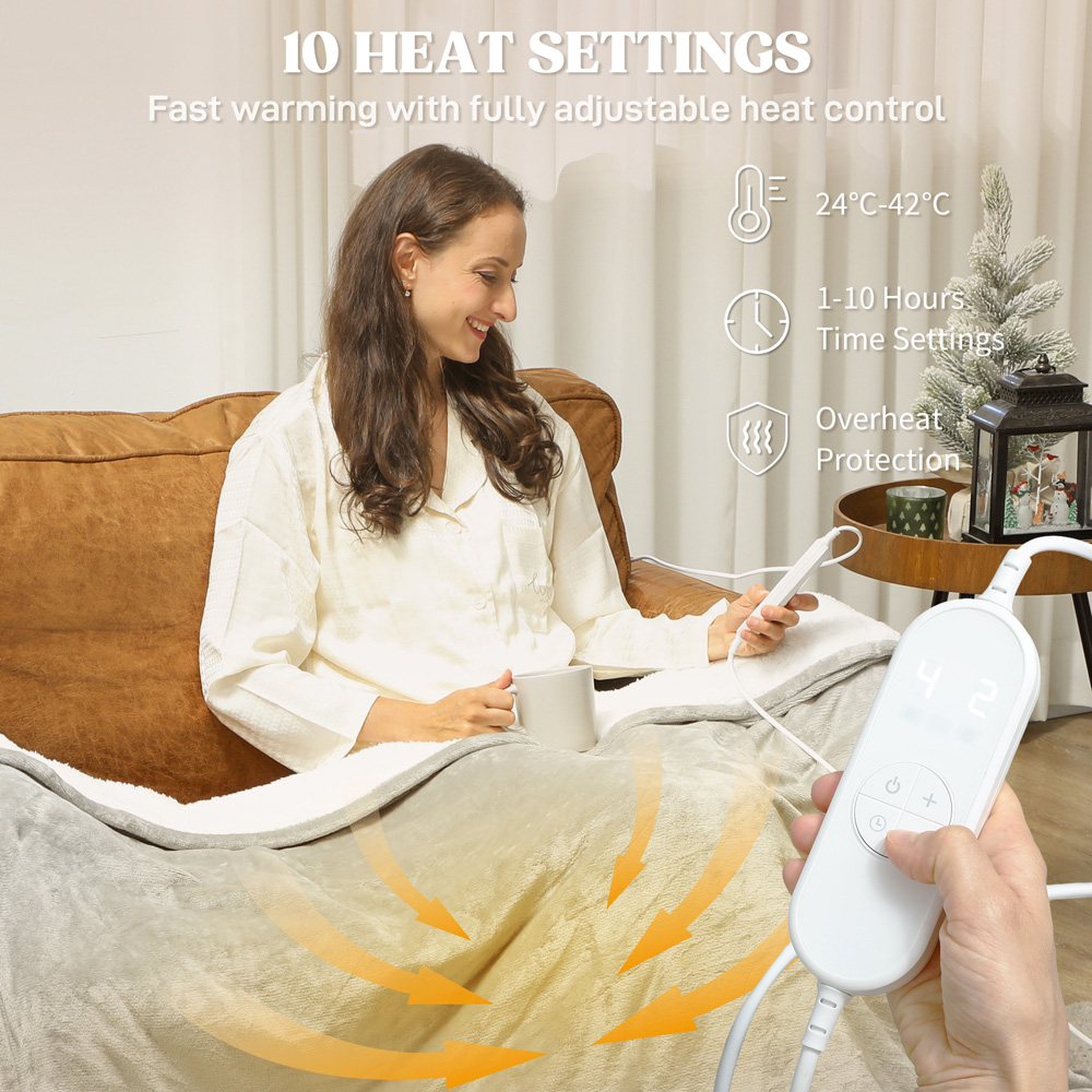 HOMCOM Grey 10 Heat Level Electric Blanket Image 5
