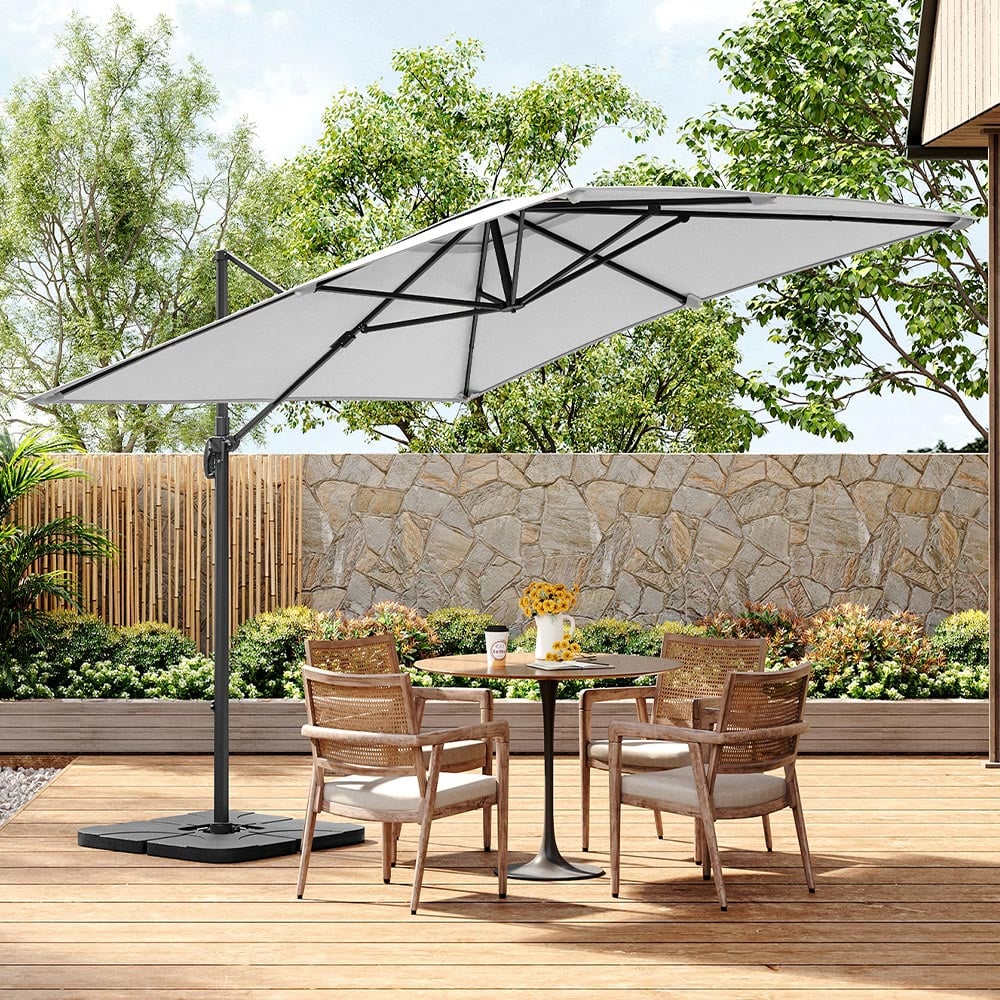 Living and Home Light Grey Square Rotatable Crank Cantilever Parasol with Square HDPE Base 3m Image 3