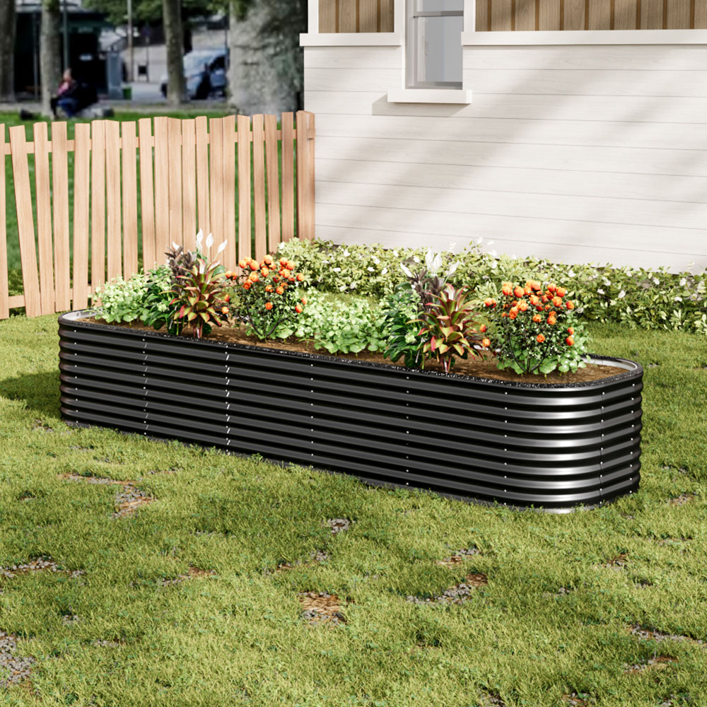Living and Home Anthracite Oval Galvanised Steel Raised Garden Bed 320 x 56cm Image 7