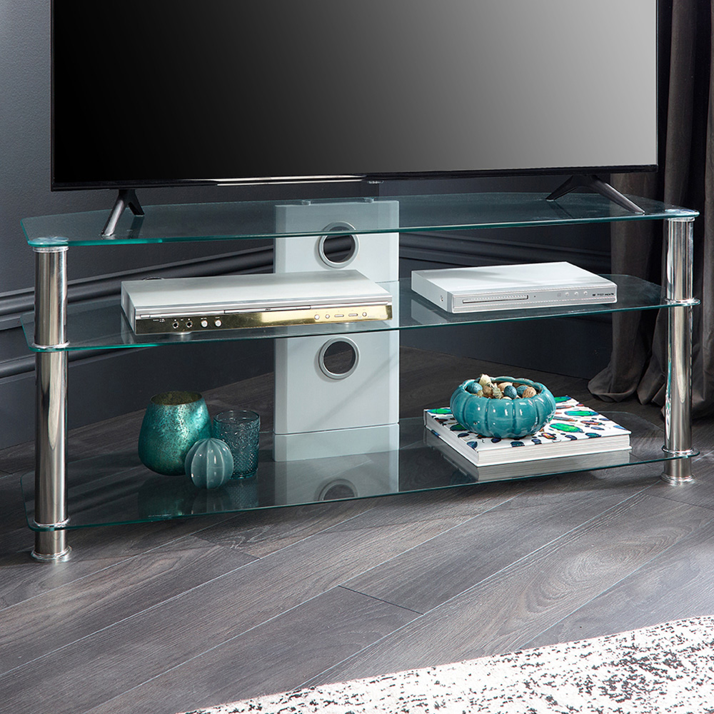 MMT Furniture Designs 2 Shelf Clear Glass Corner TV Unit Image 1
