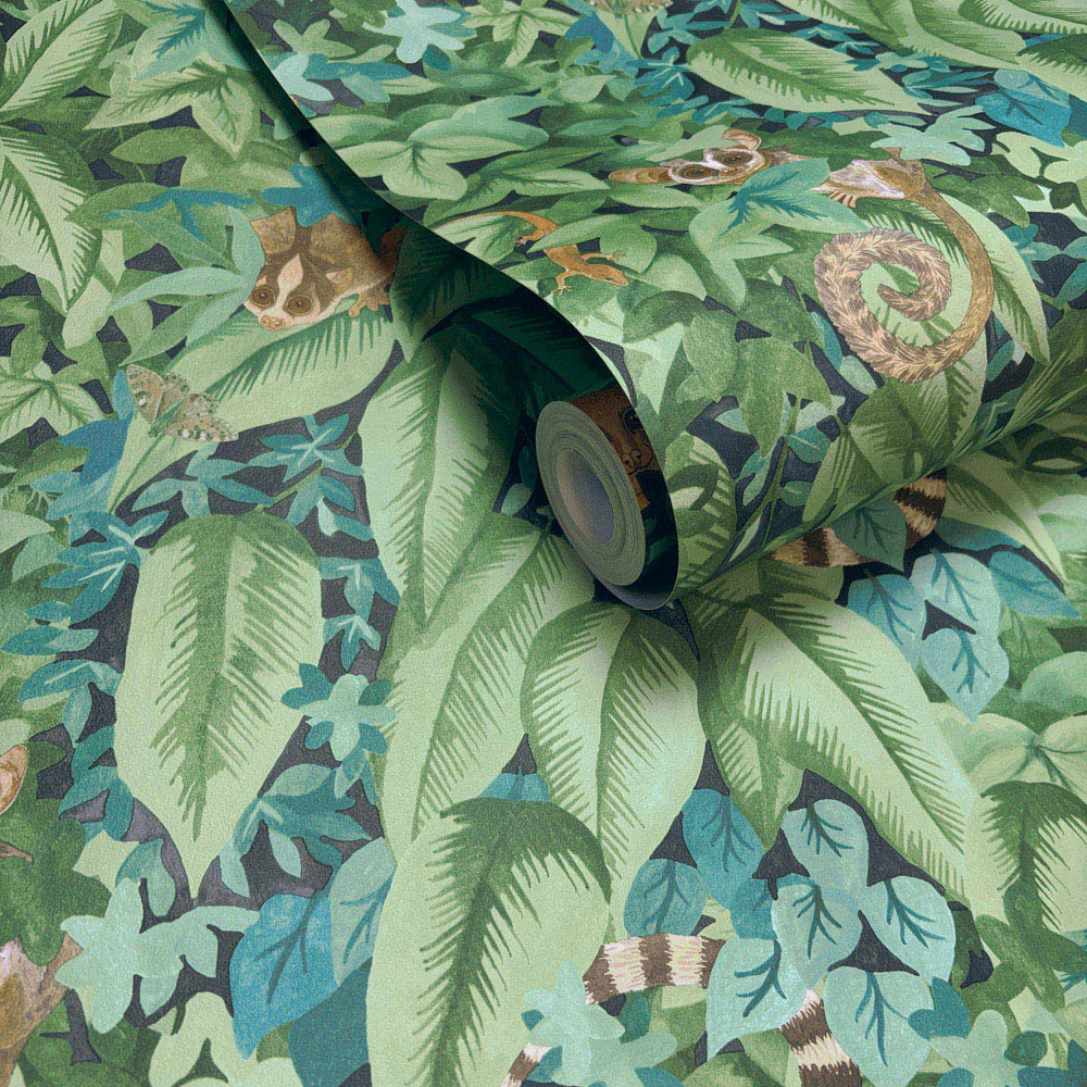 Holden Decor Lemur Leaves Aqua Green Wallpaper Image 2