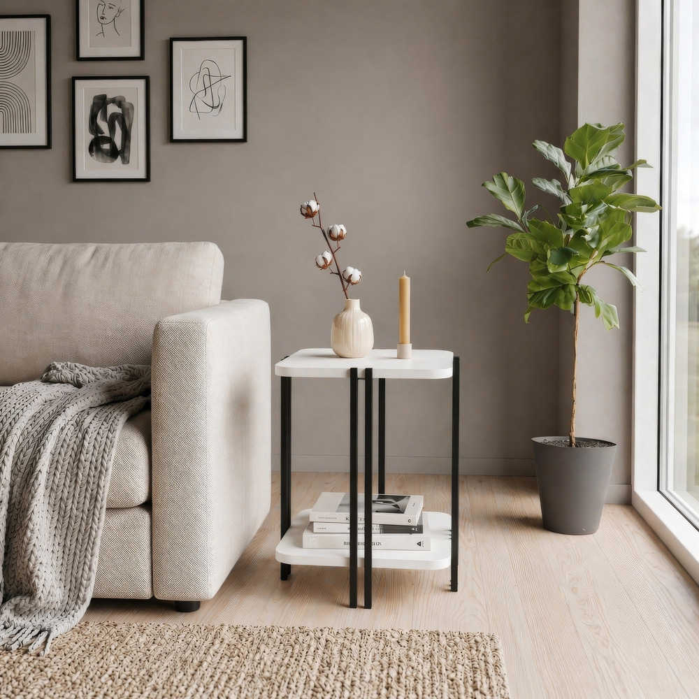 Decortie Notus White Single Shelf Compact Square Side Table Image 3