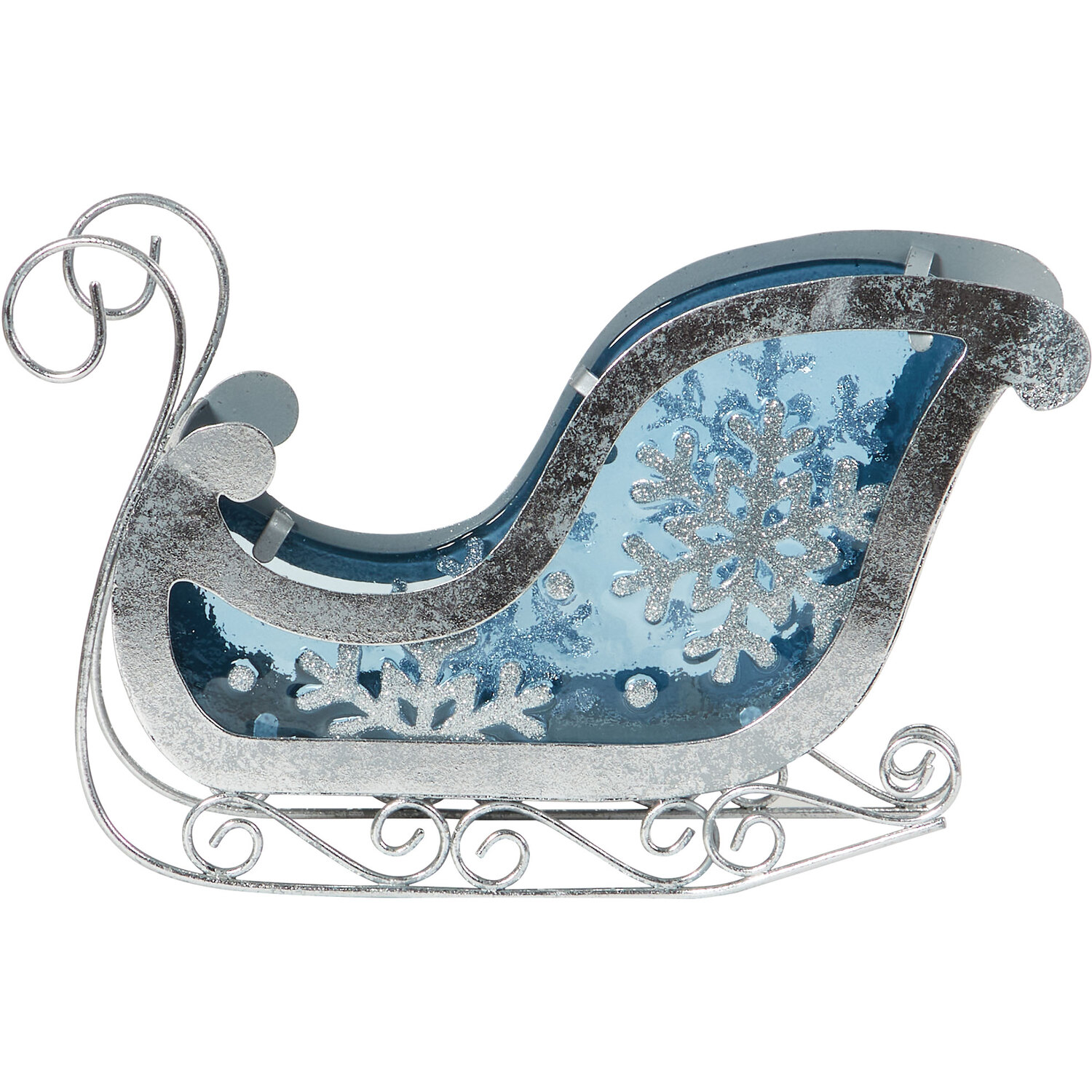 Glass Snowflake Sleigh Ornament - Blue Image 2