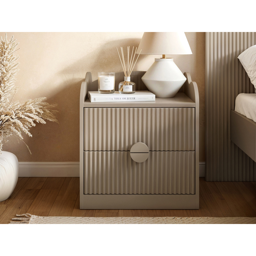Flair Calista 2 Drawer Dark Beige Ribbed Nightstand Image 5