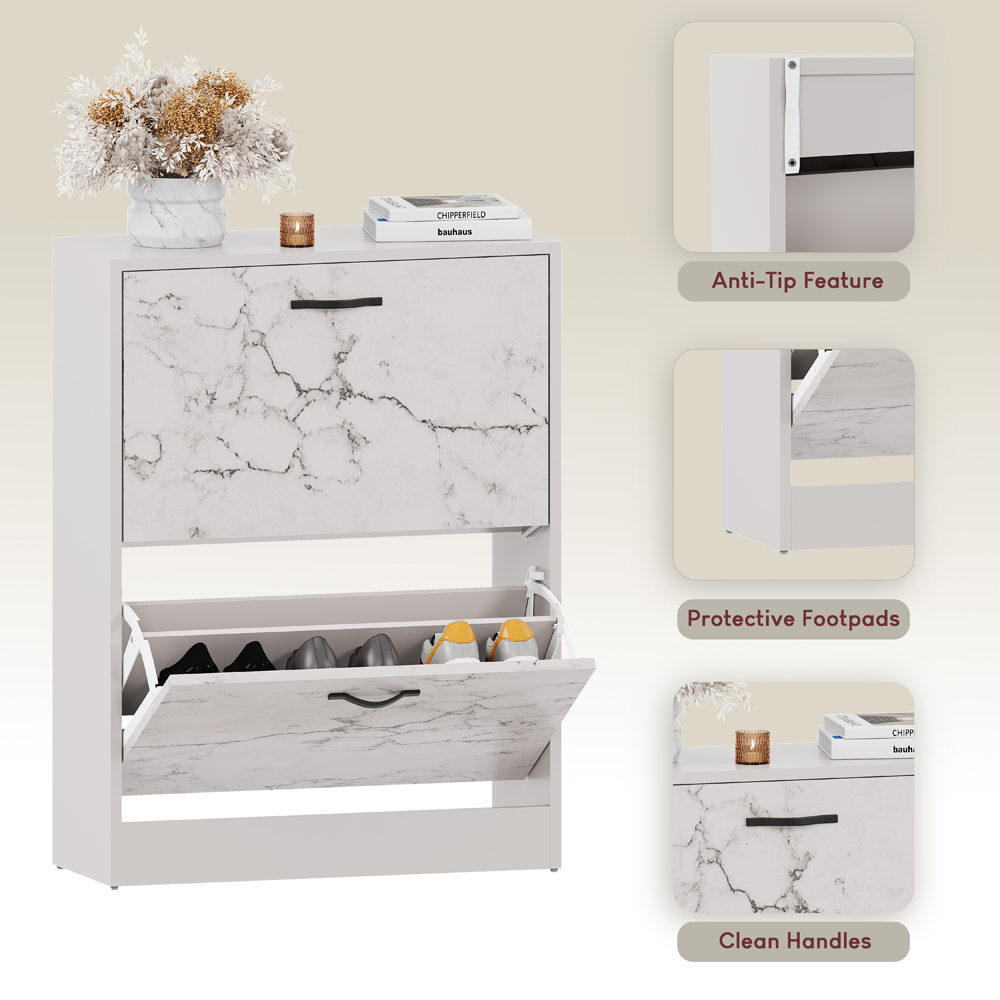 Vida Designs 2 Drawer White Marble Shoe Cabinet Image 8