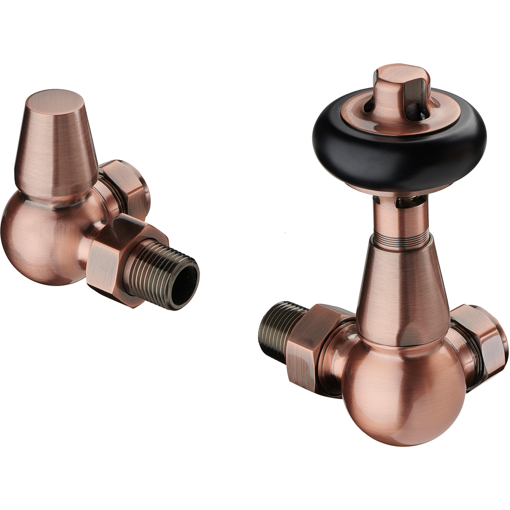 Terma Traditional Antique Copper 3 Axis Thermostatic Radiator Valve and Lockshield Set Image 2